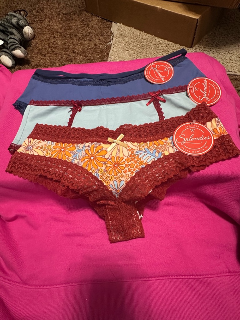 Splendies Women's Lace Bikini Panty - Floral Orange & Burgundy
